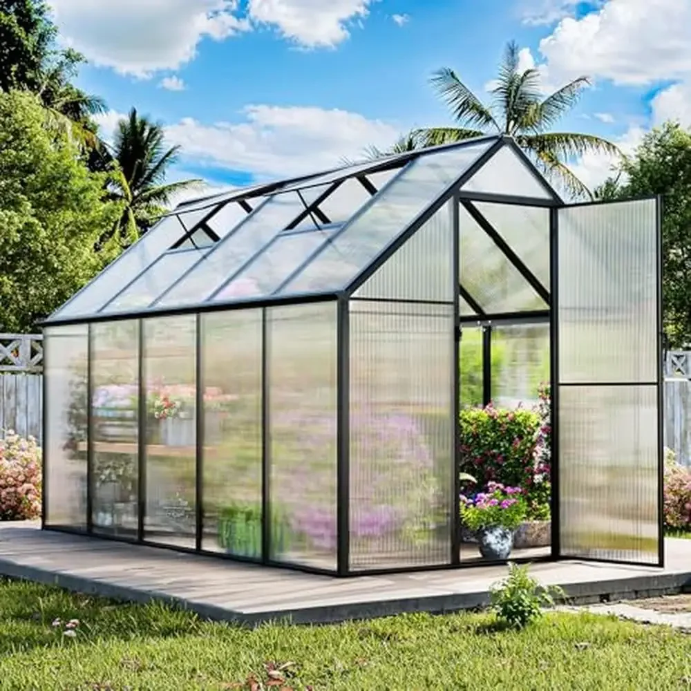 Outdoor Greenhouse Kit 10x6x6 FT Polycarbonate Green House Windows Door Backyard Garden Plant Walk-in Strong Aluminum Frame Snow