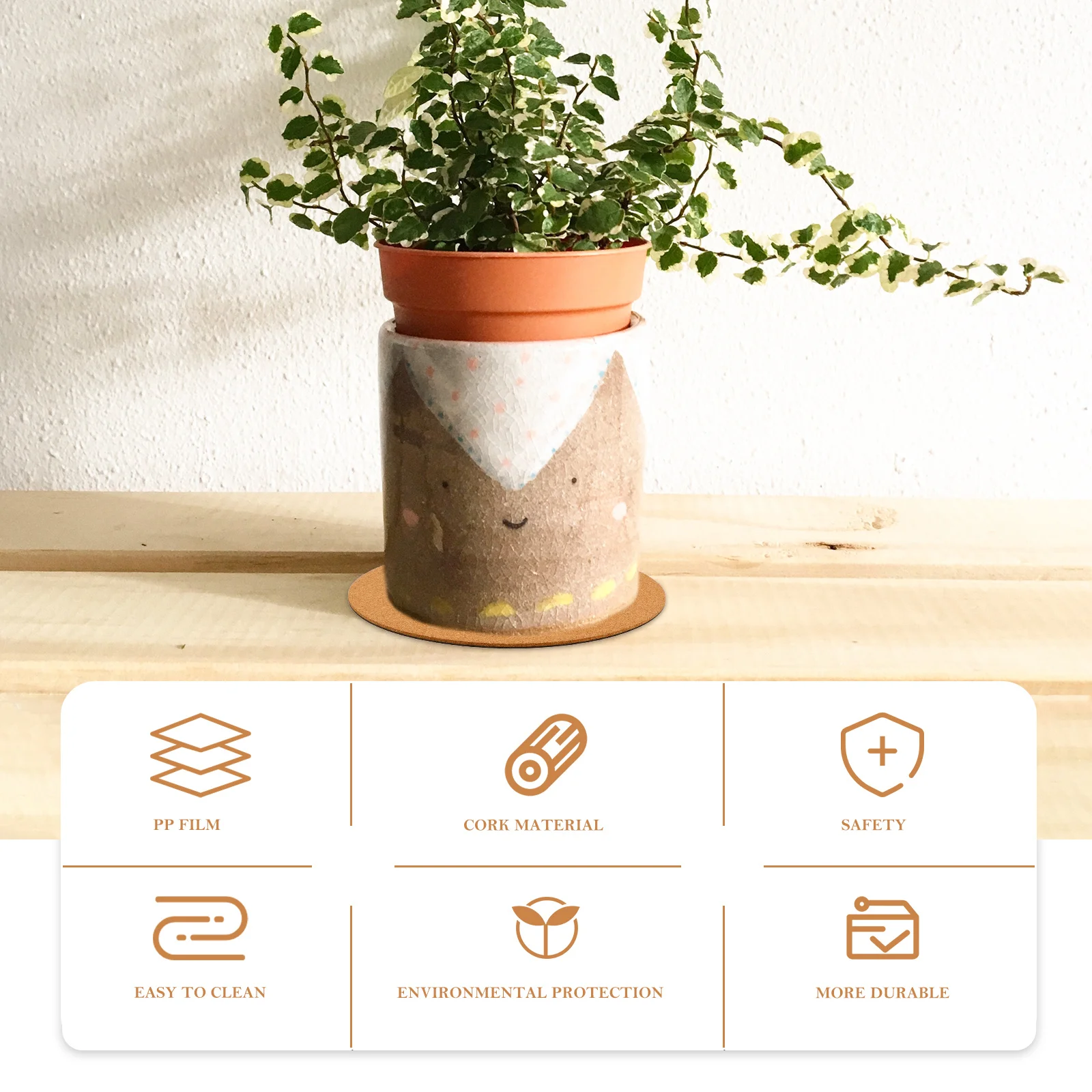 10 قطع من حصيرة نبات الفلين المستديرة والمتينة وخفيفة الوزن تحمي أصيص الزهور والأثاث وصينية النباتات وديكور المنزل #1