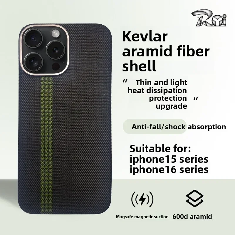

Mobile Phone Case Kevlar Carbon Fiber Magnetic Suction New Black Gold Green Bar Anti-fingerprint Applicable To Apple 1516 Series