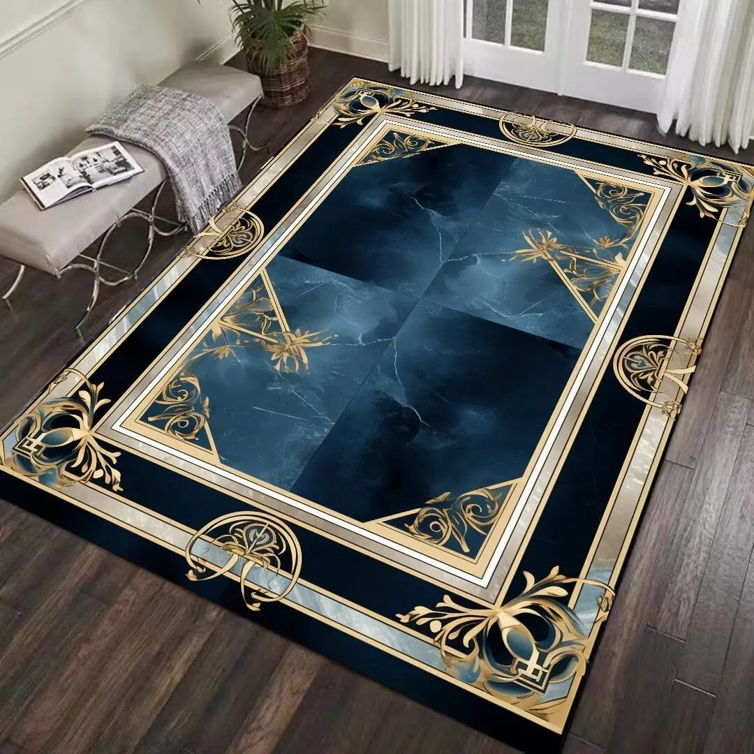 

3D Advanced Dark Blue Carpets for Living Room Home Decoration Large Area Rugs Bedroom Decor Rug Easy Cleaning Lounge Floor Mat