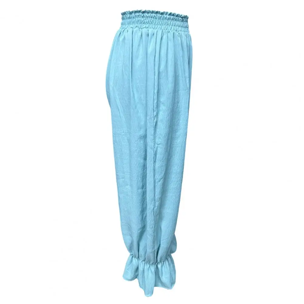 Loose Pants Women Bloomers Wide Leg Trousers High Elastic Waistband Harem Pants Bohemian Cuffs Travel Wear Adjustable Waist