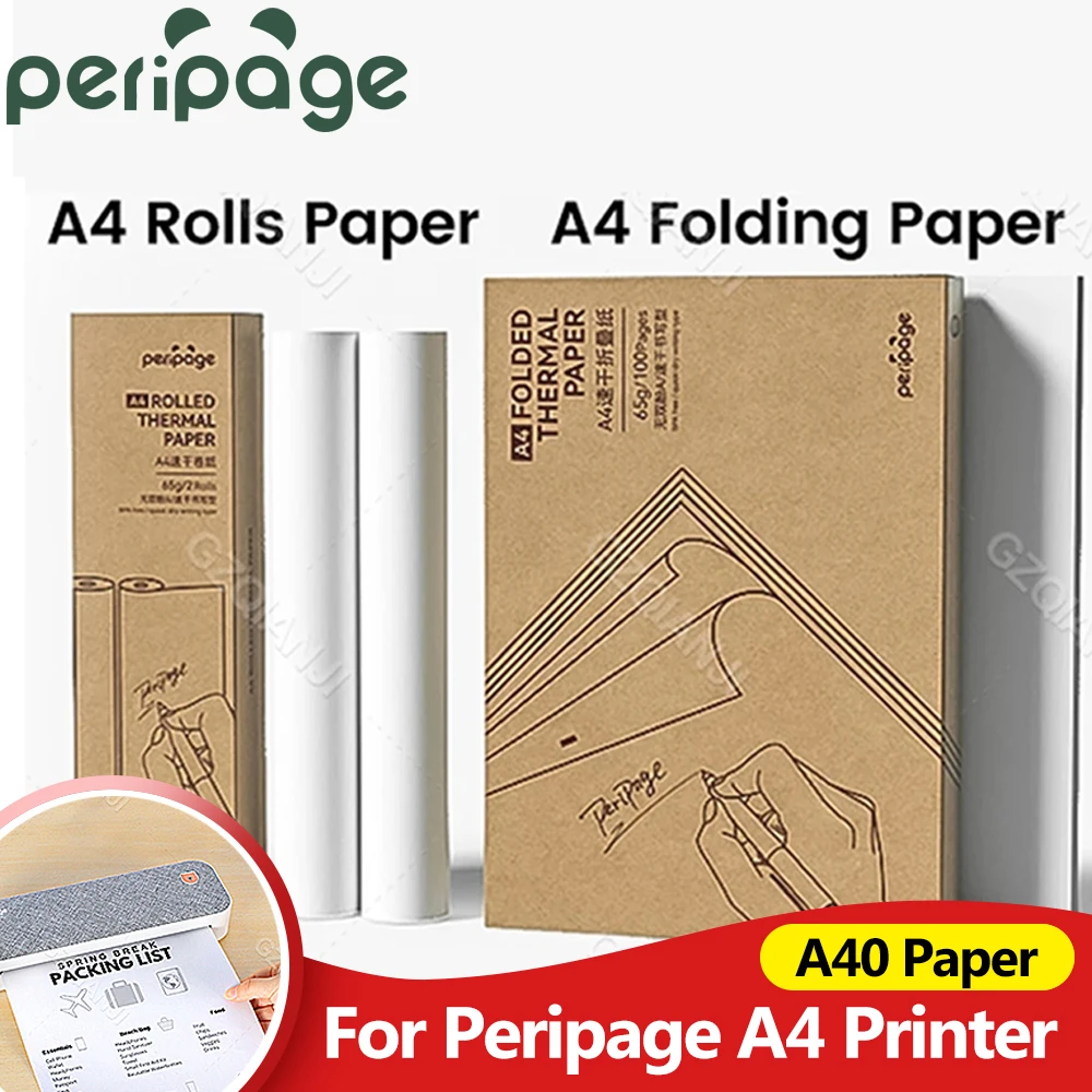 PeriPage A4 Fold Roll Thermal Paper For Peripage A40 Printer Long-term Quick-dry Thermal A4 Paper Photo Picture Invoice PDF File