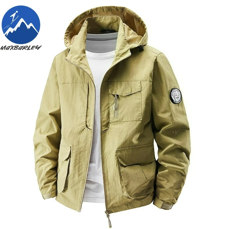 

Maxbarley New Jacket Fashion Detachable Hood Outdoor Camping Lightweight Coat Plus Size Multi Pocket Waterproof Autumn Garment