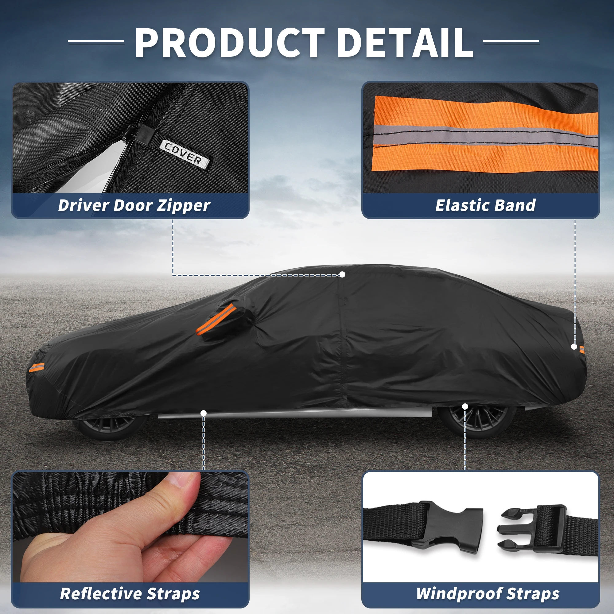 Car Cover for BMW 3 Series 2013-2025 Aluminum Film Outdoor Waterproof Sun Rain Snow Hail Protection with Driver Door Zipper