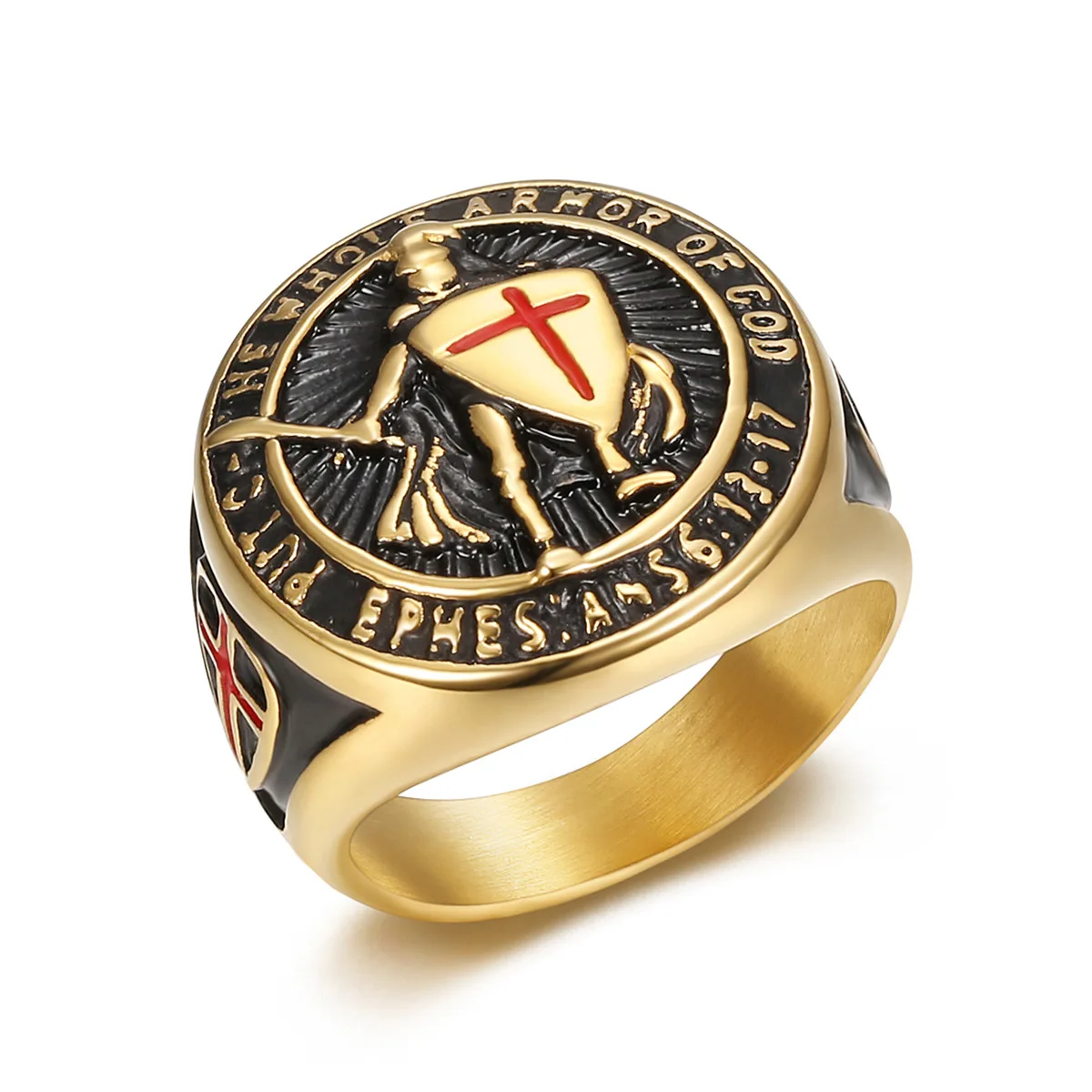 Besiko 2025 New Punk Rock Rings Retro Knight Templar Shield Cross Titanium Steel Ring Niche Personality Wear Hand Jewelry