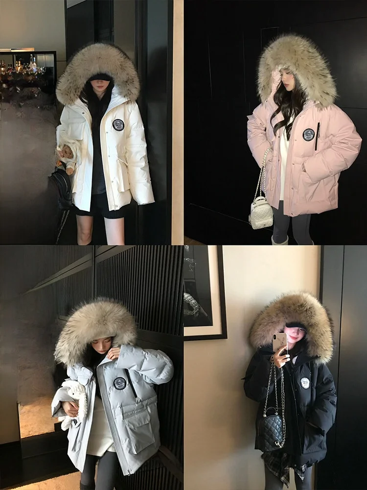 

ees Goose down Parka Coat Four-proof White Goose Feather Collar Arctic Fur Trim Women's Winter Thiened Straight Cut ...