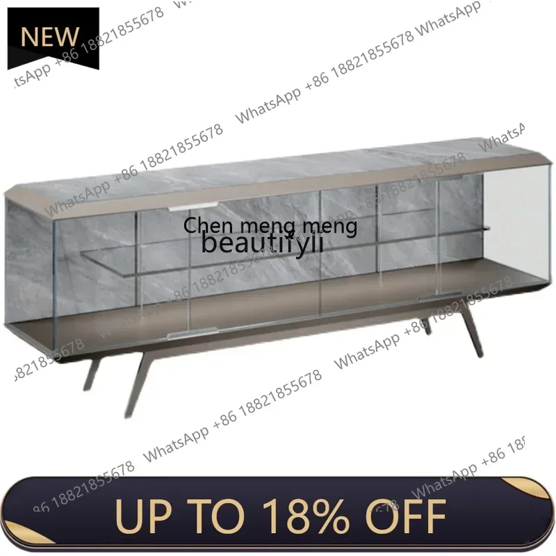 

P178 Italian Light Luxury High-End Sideboard Cabinet Luxurious and Simple Tea Cabinet Restaurant Home Glass Stainless Steel Loc