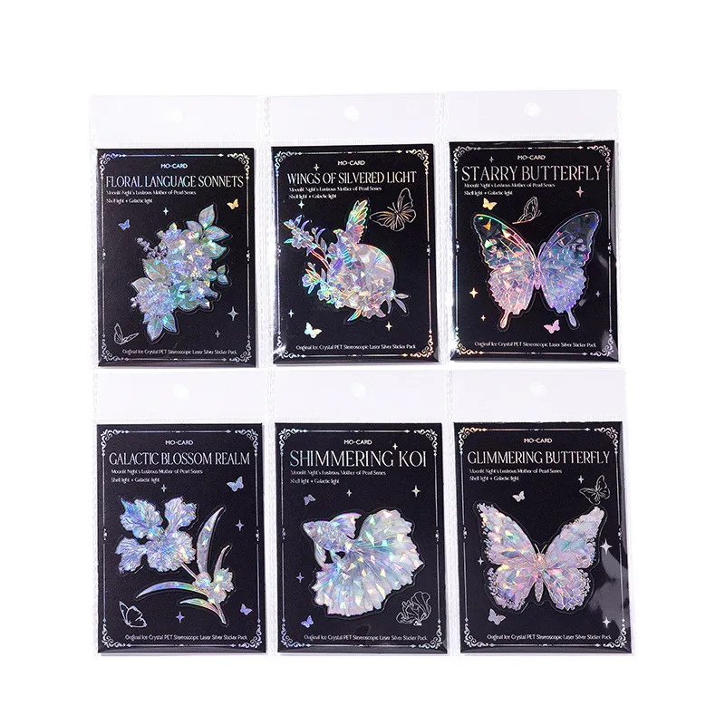 10 Pcs PET Laser Silver Sticker Pack Junk Journal DIY Scrapbooking Art Collage Stationery Planner Decor Diary Stickers