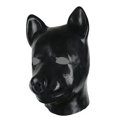 Natural Latex Dog Piglet Head Cover Soft Patent-leather Black Mask BDSM Fun Bondage Slave Mask Alternative Erotic Adult Sex Toy