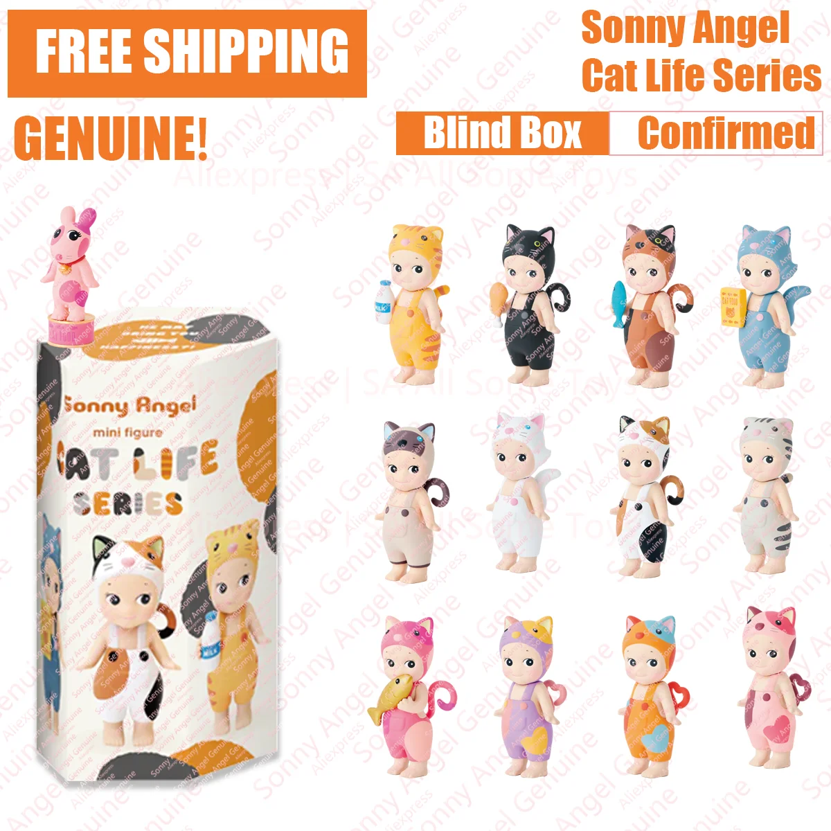 Sonny Angel Cat Life Series Blind Box Niedliche Anime-Charakter-Überraschungsbox Ratesack Schere Serie Name Spielzeug Mysteriöse Box GIF