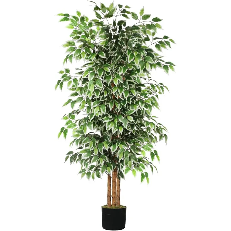 

6ft Artificial Tree Ficus, Tall Faux Trees Indoor with Natural Trunk and Fake Silk Tree Fake Plants (Included Dried Moss)