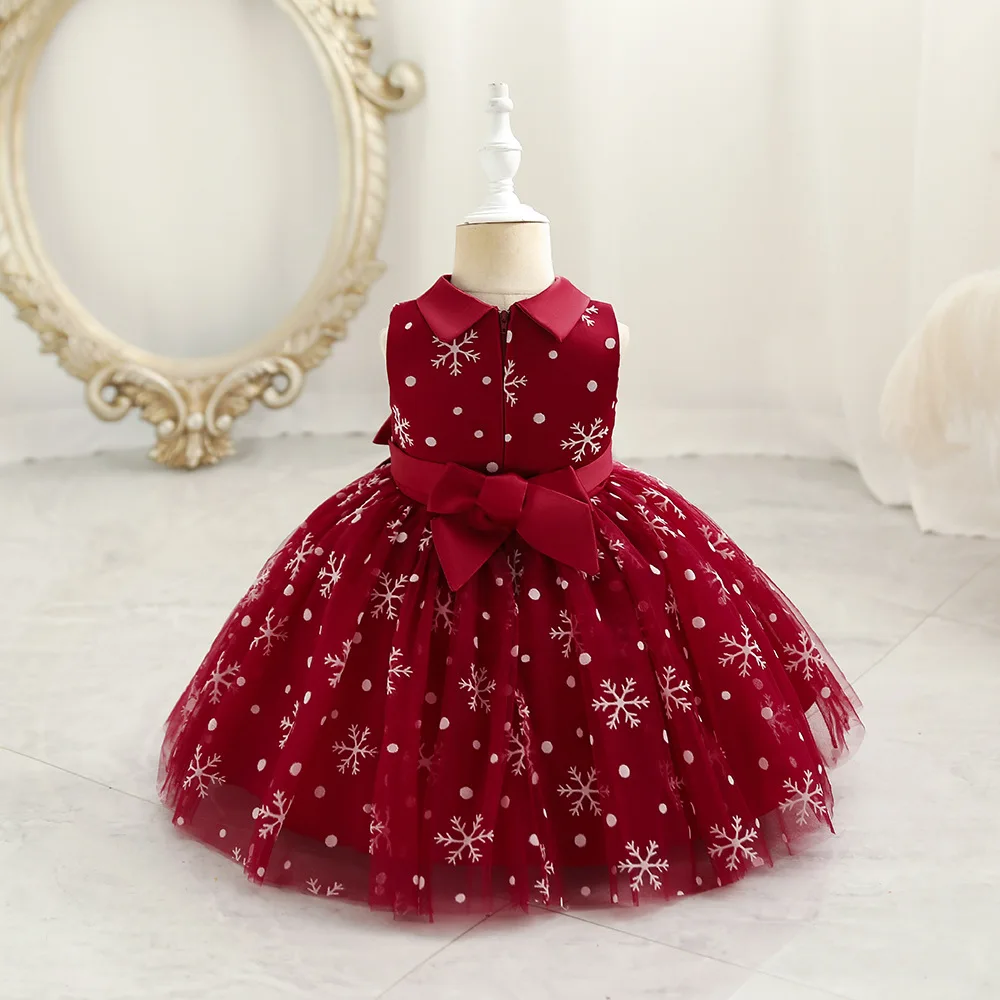 Christmas Kid Girl Dress Snowflake Party Dress for Baby 1 Year Birthday Toddler Children Princess Dress Christening Gown 1-6Y