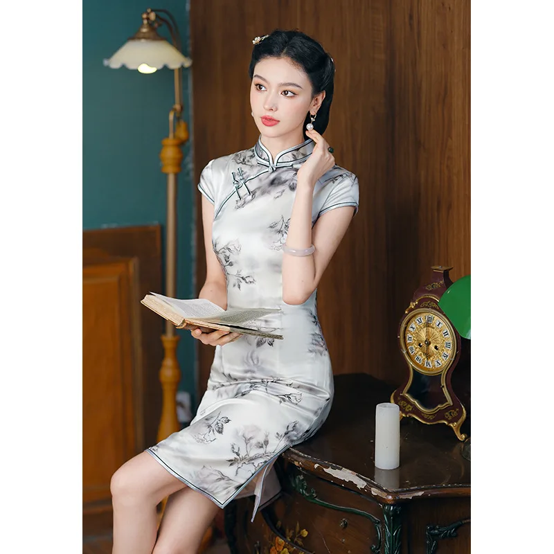 High Quality High-Grade Real Silk Improved Cheongsam Women's Summer National Trendy Style Short Sleeve