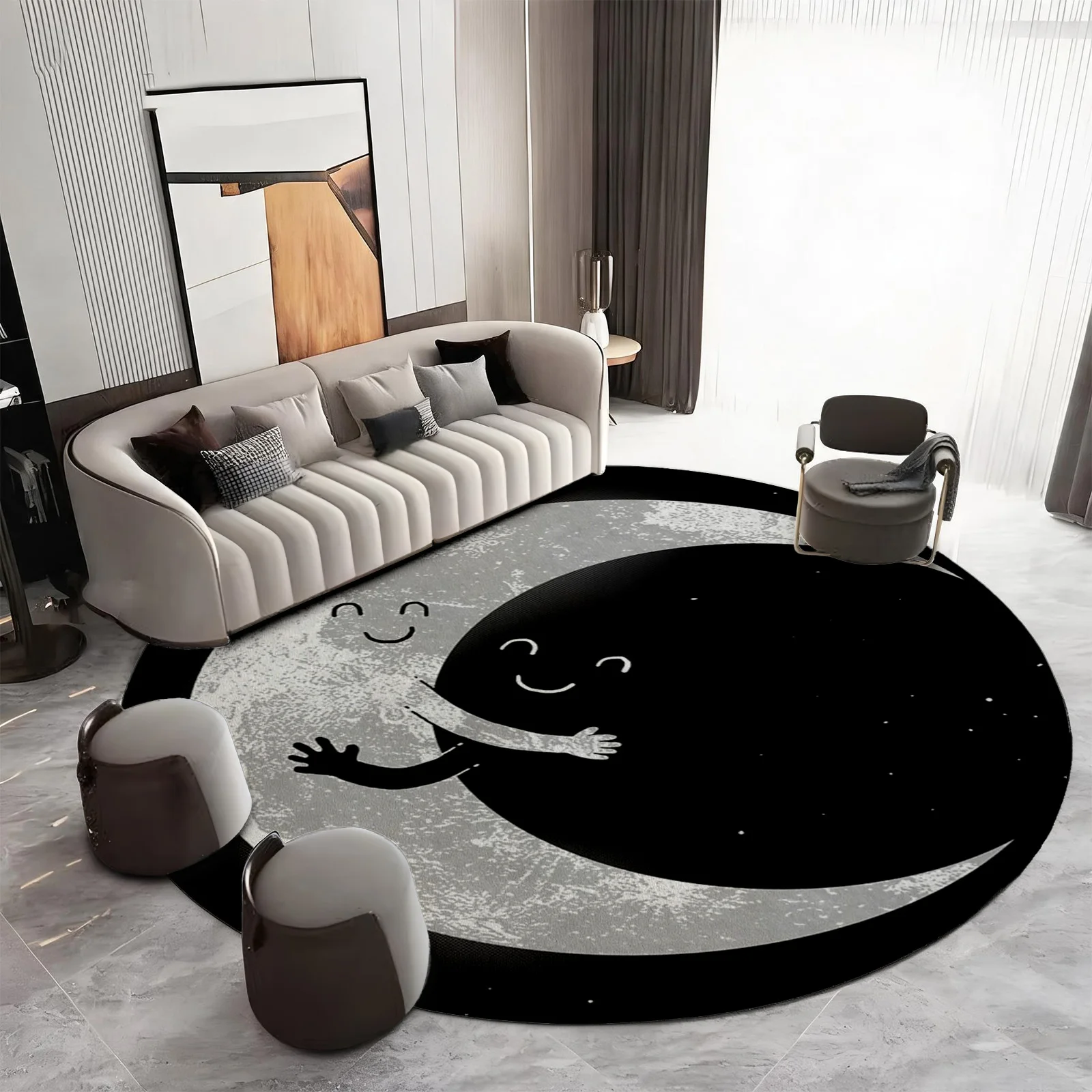 Cute Cartoon Moon Face Area Rug Nursery Floor Mat Decor Modern Crescent Moon Sleepy Character Kids Room Carpet Rug
