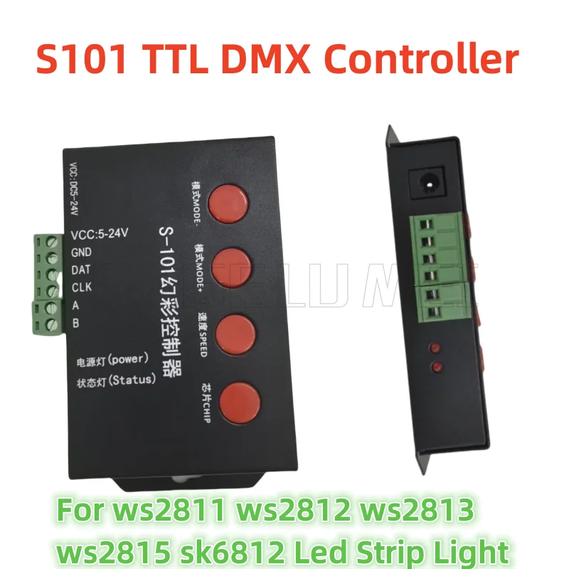 S-101 DMX512 Controller TTL Single Port Full Color Controller for Ws2811 Ws2812 Sk6812 Ws2815 Built in Effect Channel Controller