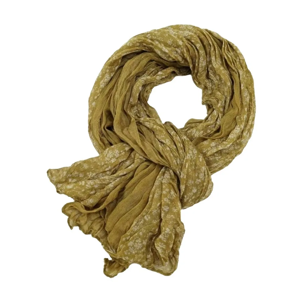 Vintage Flower Printed Pleated Scarf Yarn Color Block Neck Wrap Shawl Keep Warm Neck Warmer Autumn