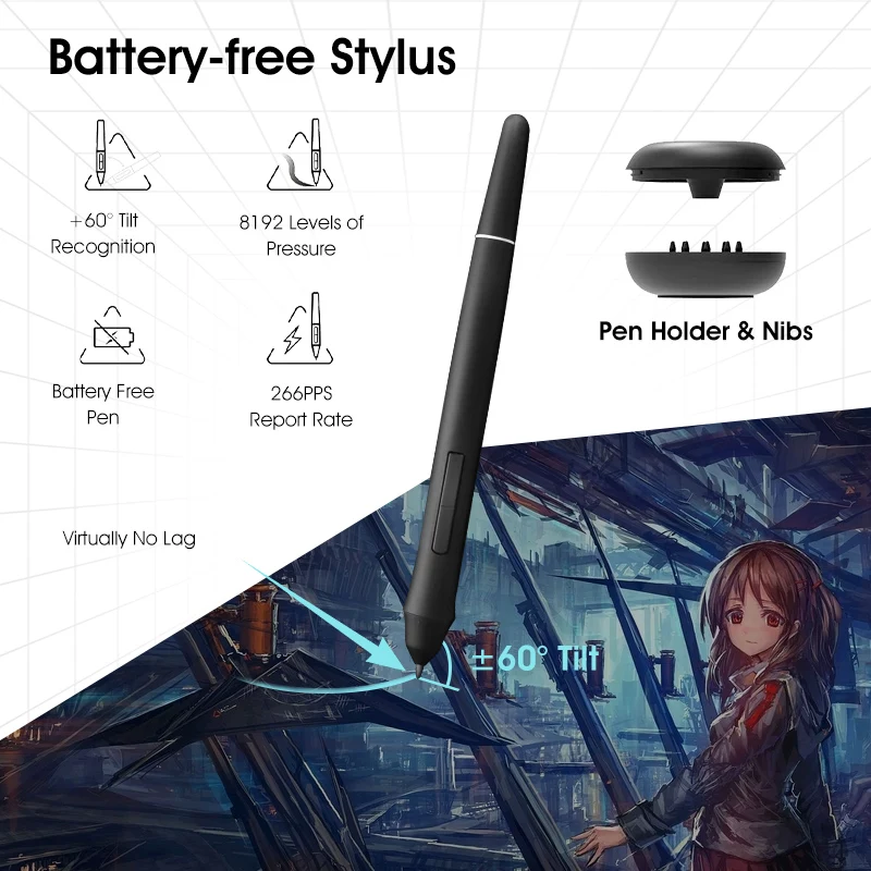 Professional 15.6 Inch LCD Drawing Monitor 8192 Level Battery-Free Pen USB Digital Graphic Display Panel Graphics Tablet