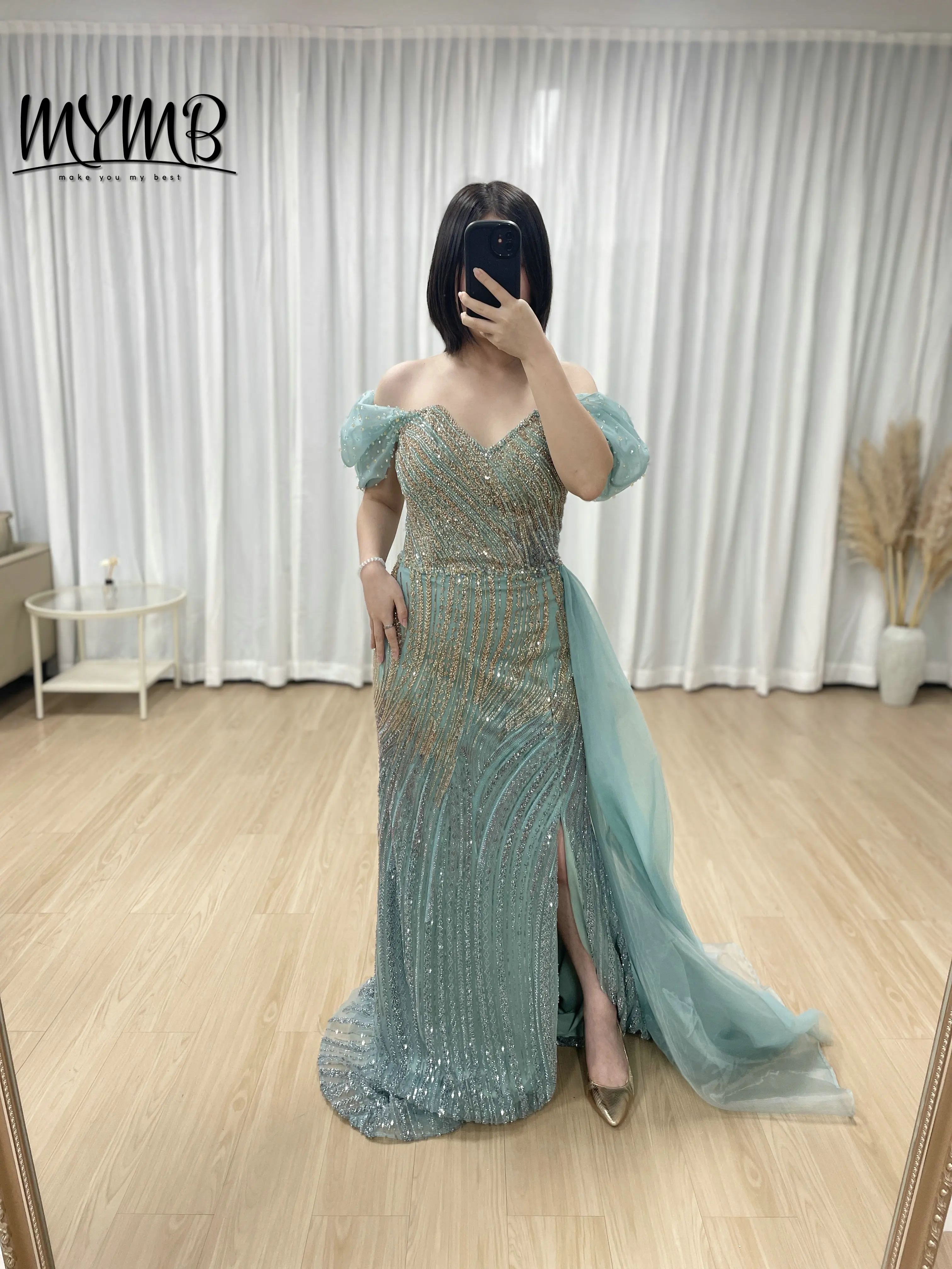

MYMB Luxury Sweetheart Off Shoulder Prom Dress with High Split Green Long Evening Gown for Women Dress Dress Plus Size MB40419