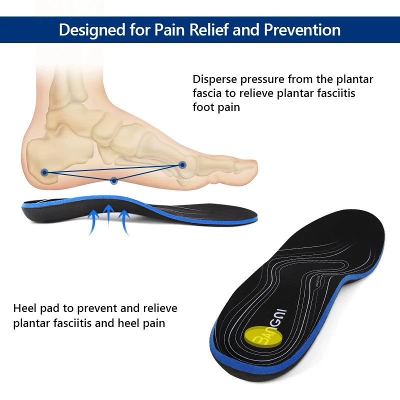 Bangnisole Arch Support Pain Relief Orthotic Orthopedic Insoles Valgus Flat Feet  Shock Absorbing  Plantar Fasciitis Shoe Pads