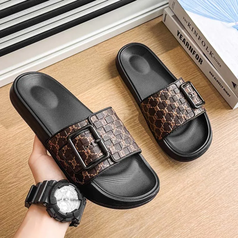 

Men's Slippers Summer Outdoor Beach Slippers Adjustable Strap Soft Thick Sole Non-Slip Casual Men's Home Shower Shoes