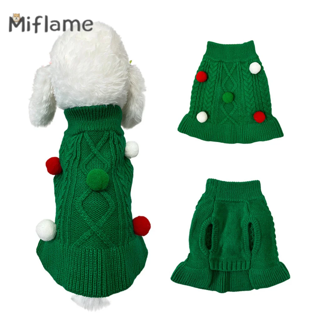 Miflame 2023 Autumn Winter New Pet Apparel Casual Warm Small Dogs Knitted Clothes Teddy Bichon Spitz Christmas Tree Elk Sweater