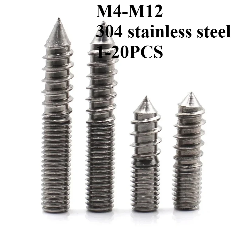 304 Stainless Steel Hanger Bolts M4 M6 M8 M10 M12 Double Ended Screws Wood To Metal Thread Dowel Studs Furniture Leg Repair