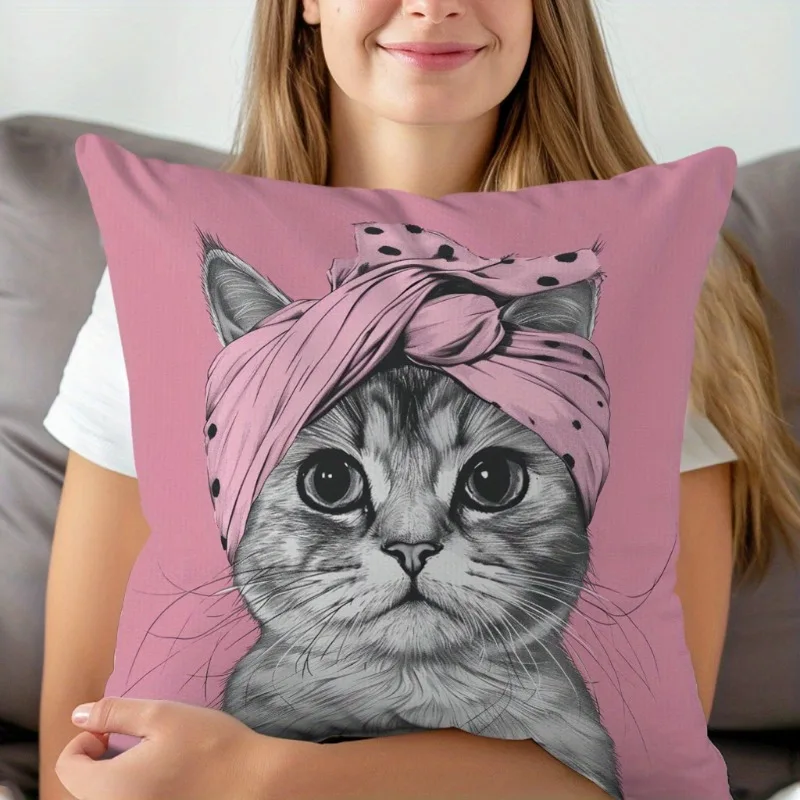 Cute Fashion Cat Pattern Printed Pillowcases, Cushions, Pillowcases, Suitable For Sofa Beds, Car Living Rooms, Home Decoration