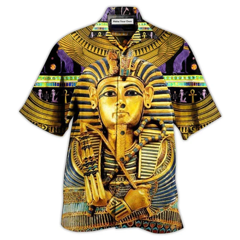 

Hawaiian Shirt Men's T-shirt Summer Retro Style Fashion Egyptian Pharaoh Print Short Sleeve Tee Shirts Quick Dry Men's Loose Top