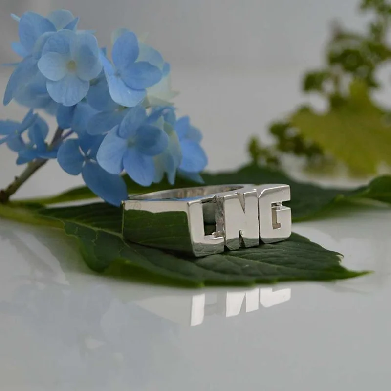 Personalized Custom Name Ring Sterling Silver Ring Punk Gold Plated Letter Women's Ring Memorial Jewelry Anniversary Gift