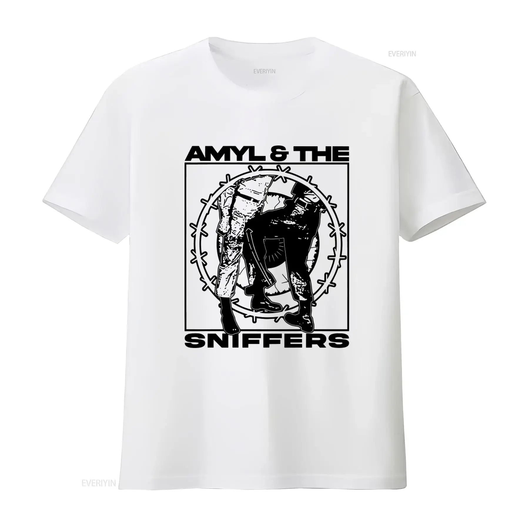 Amyl and the Sniffers Print T Shirt for Music Lovers Black White Design Cotton Comfort Perfect Fans vintage Washed