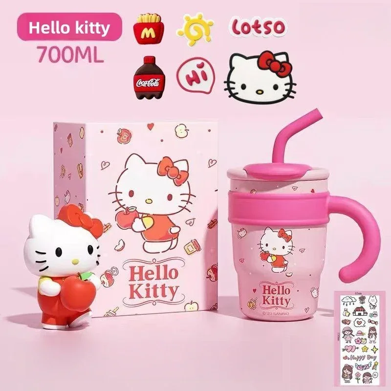 Hellokittys Sanrios Anime Kawaii Ice Cream Cup 316 Stainless Steel Girls Straw Insulation Cup Birthday and Christmas Gift