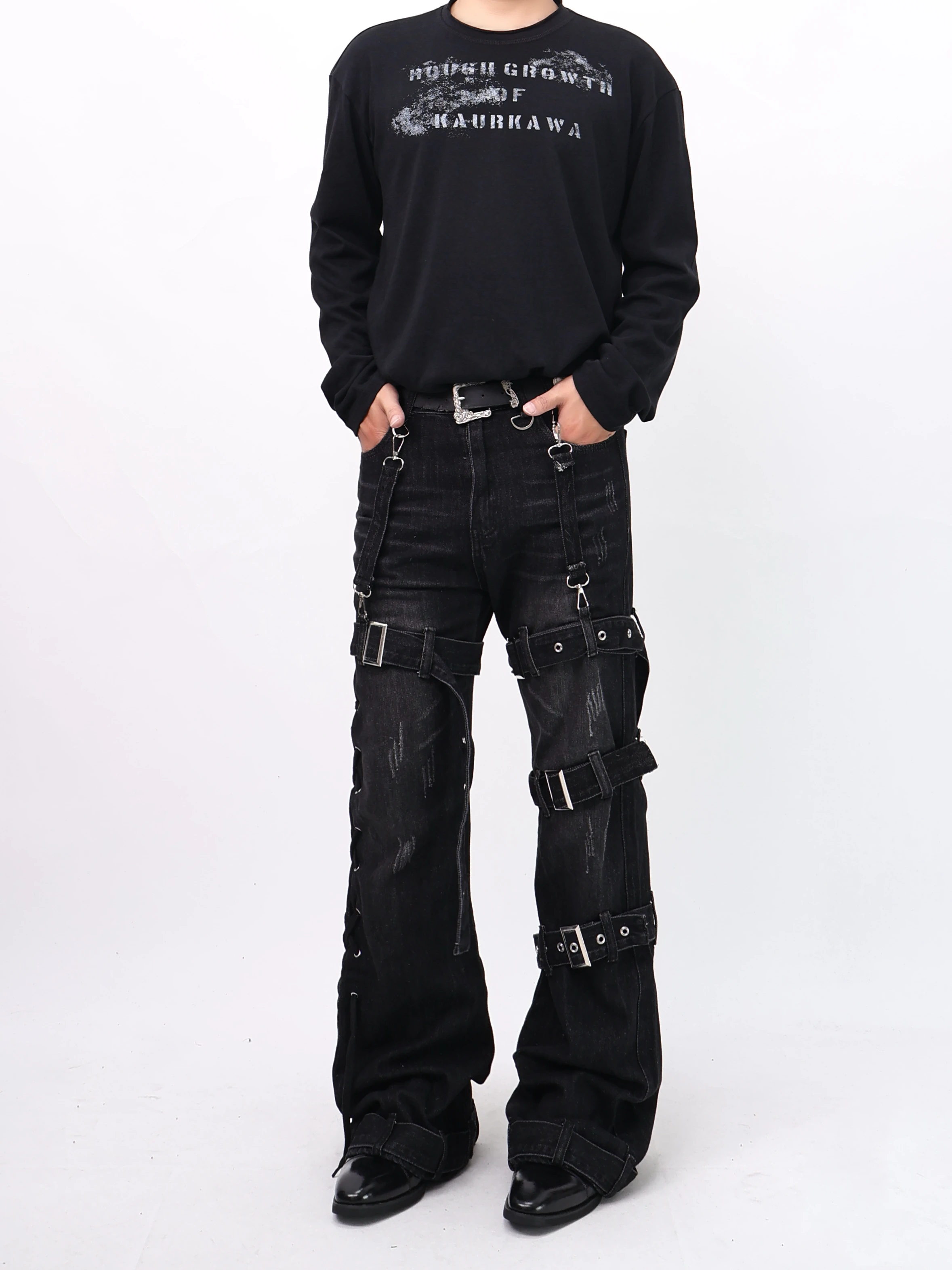 Calças Jeans Millennium Blackat com Corte Bell Bottom em Algodão Elástico para Homens e Mulheres, Estilo Rock, Tendência, Aju...
