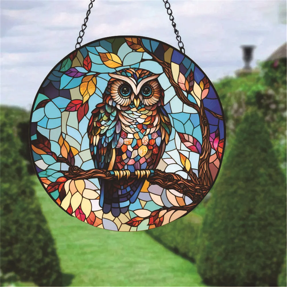 2D Acrylic Flat Printing Birds Flowers Animal Pendant Wind Chime Home Tree Window Hanging Decor Gift Car Backpack Pet Ornament