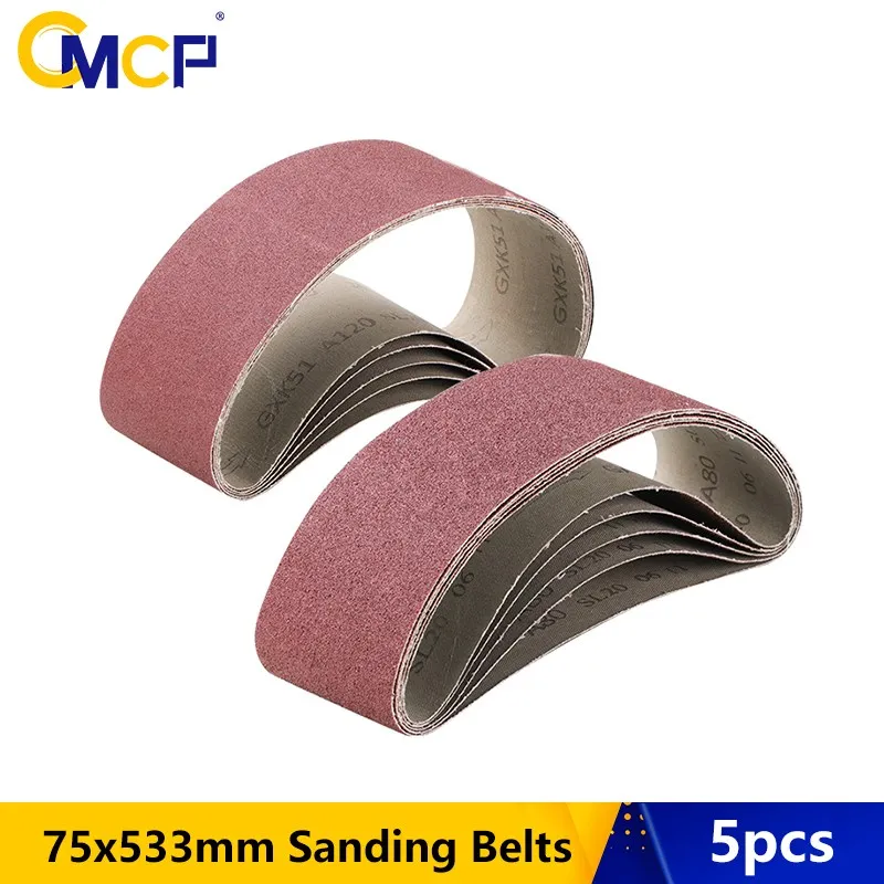 CMCP 5 sztuk taśmy szlifierskie 75x533mm 40/60/80/120 Grit Sander plik zestaw pasków narzędzia ścierne akcesoria