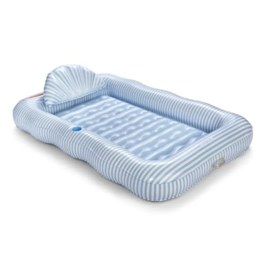Tanning Pool Lounger Float for pool or backyard use, XL 72'' x 48'', durable PVC material, navy blue, includes custom pillow an
