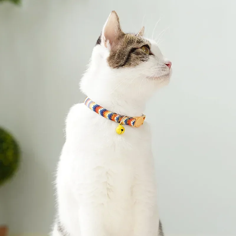 Colorful Collar Fit for Cat Puppy Necklace Adjustable 19-32cm Collar Harness colorful pattern Pet Collar With Bells Pet Supplies