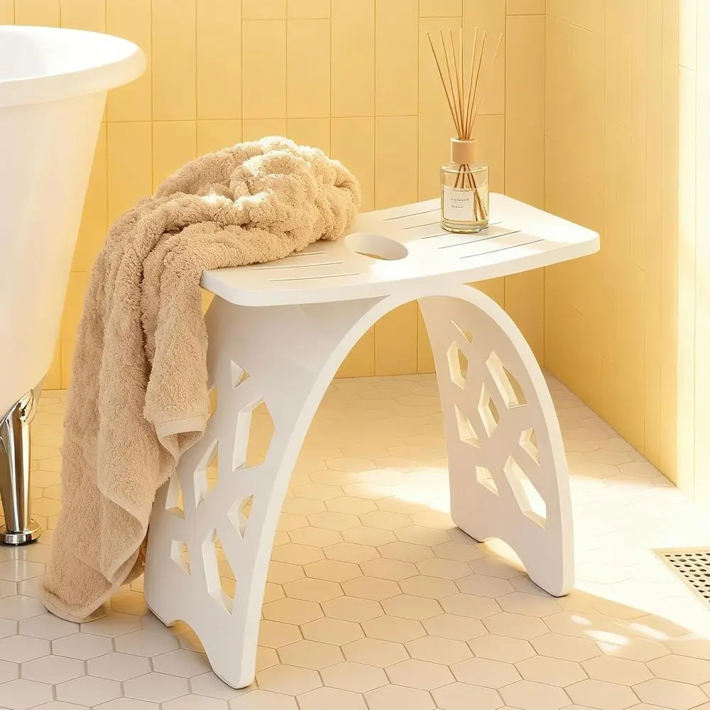 Solid Acrylic Shower Stool or Inside Shower, Heavy Duty White Bathroom Bench Chair with Anti-Slip Pads, ern Bath Seat Waterproo