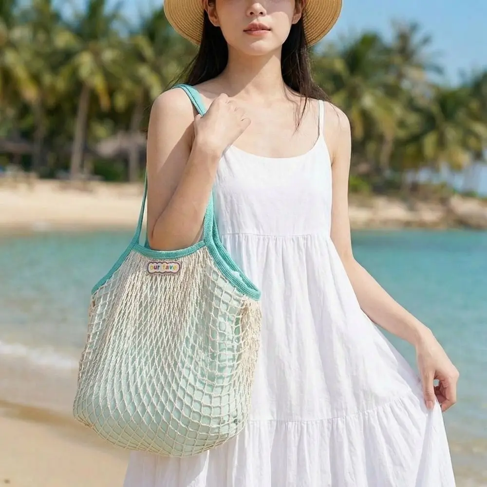 

Летняя плетеная сумка через плечо, модная простая нейлоновая сетчатая сумка-тоут, вместительная пляжная сумка для лета