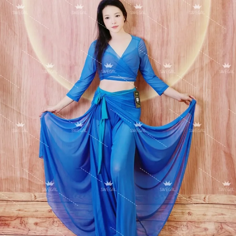 

Индивидуальные костюмы для танца живота Swegal, тренировочная одежда, брюки для восточных танцев, сетчатая серия, галстук, широкие брюки, комплект танцевальной одежды