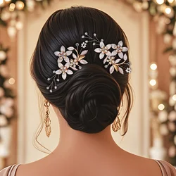Classic Leaf Flower Hair Clip Pearl Beaded Barrettes Headpiece Bridal Wedding Hair Jewelry Ornament Party Hair Accessories