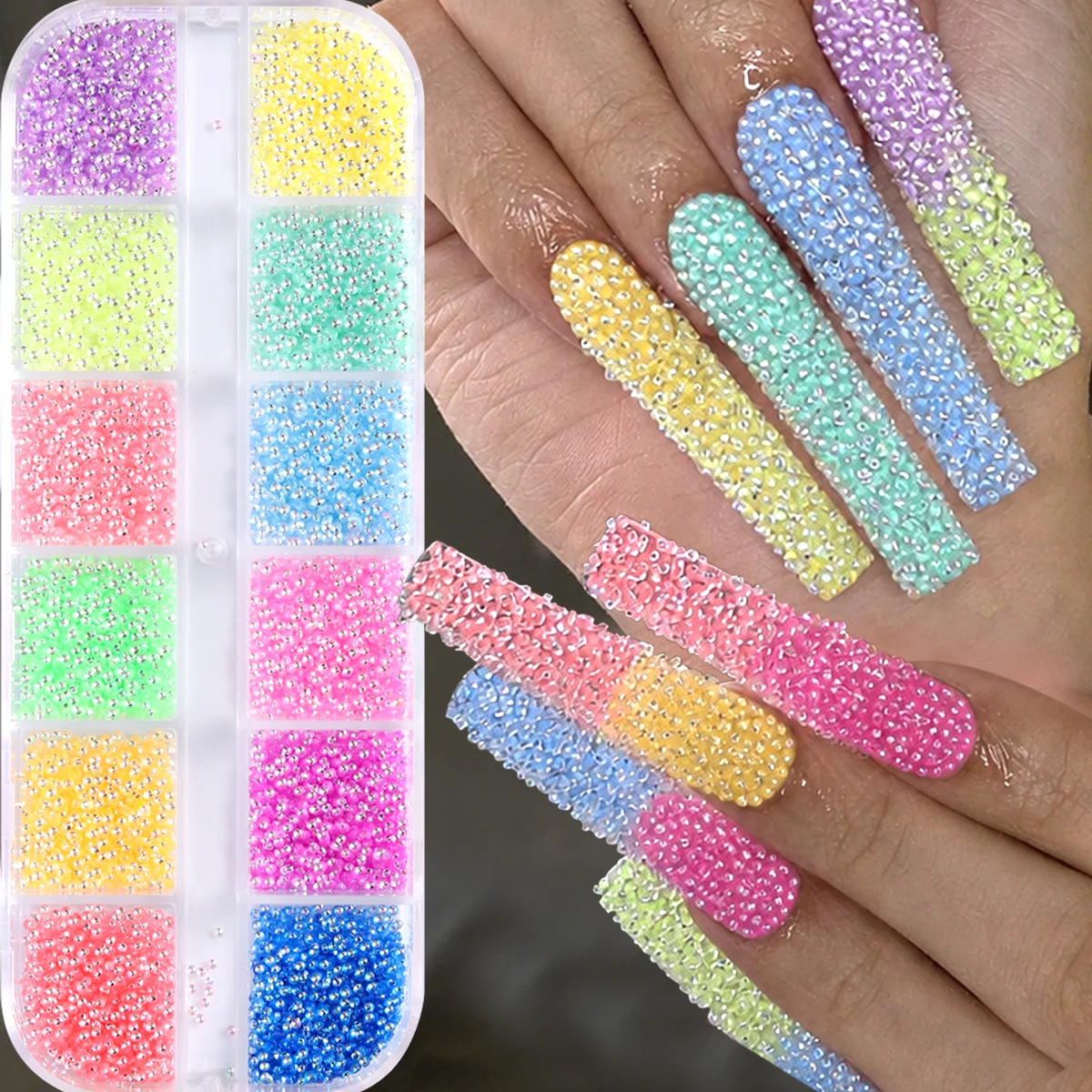1mm Mini Farbige Strasssteine für Nagelkunst, 3D Harz-Edelstein Nagelkunst-Dekorationen in Mischfarben, Funkelnde Strass-Nagelaccessoires