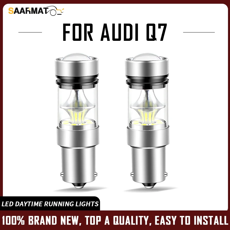 SAARMAT 2PCS 12V Led Daytime Running Light Blub Lamp 1156 P21W BA15S Canbus White For Audi Q7 2006 2007 2008 2009