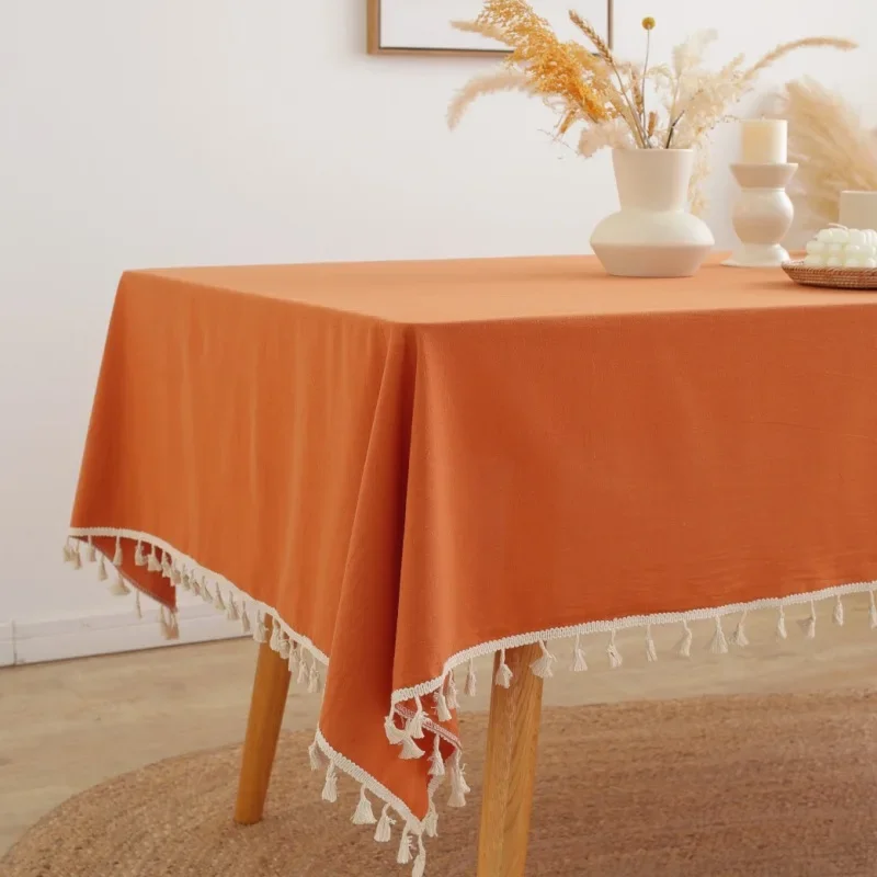 

Tassels Stitching Cotton Fabric Table Cloth Washable Tablecloth for Wedding Party Dining Banquet Decoration Luxuriou Table Cover