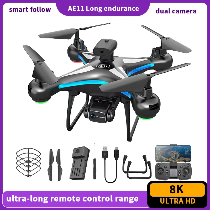 AE11 FPV Quadcopter Toys With Electrically Adjustable 8KHD Dual Camera Four-Sided Laser Obstacle Avoidance Optical Flow Height