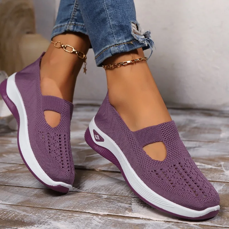 Autunno nuove scarpe di stoffa da donna comode scarpe A rete antiscivolo con suola morbida scarpe singole traspiranti scavate slip-off