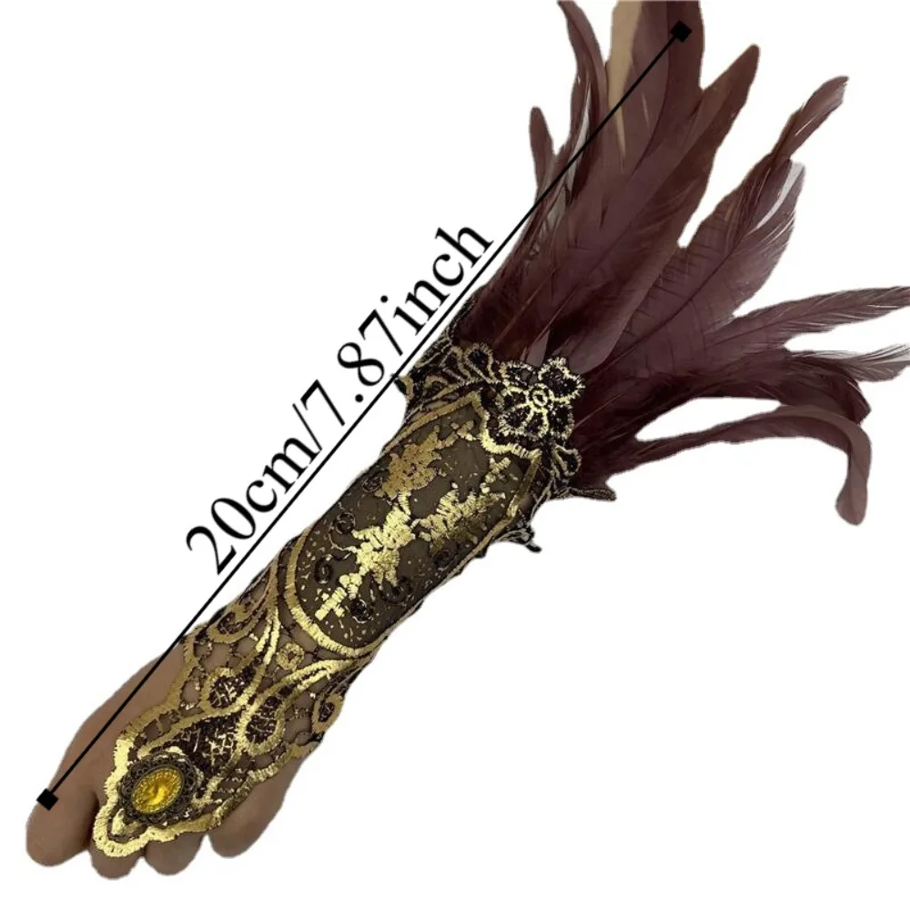 Heks Halloween Veer Handschoenen Retro Gothic Vrouwen Veer Kanten Handschoen Borduren Halloween Halloween Polsbandje Vrouwen