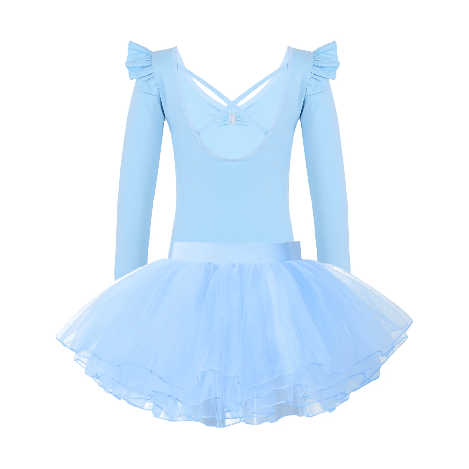 Kids Girls Ballet Gymnastics Leotard Dance Tutu Long Sleeve Bodysuit with Skirt Dancing Class Training Stage Performance Costume