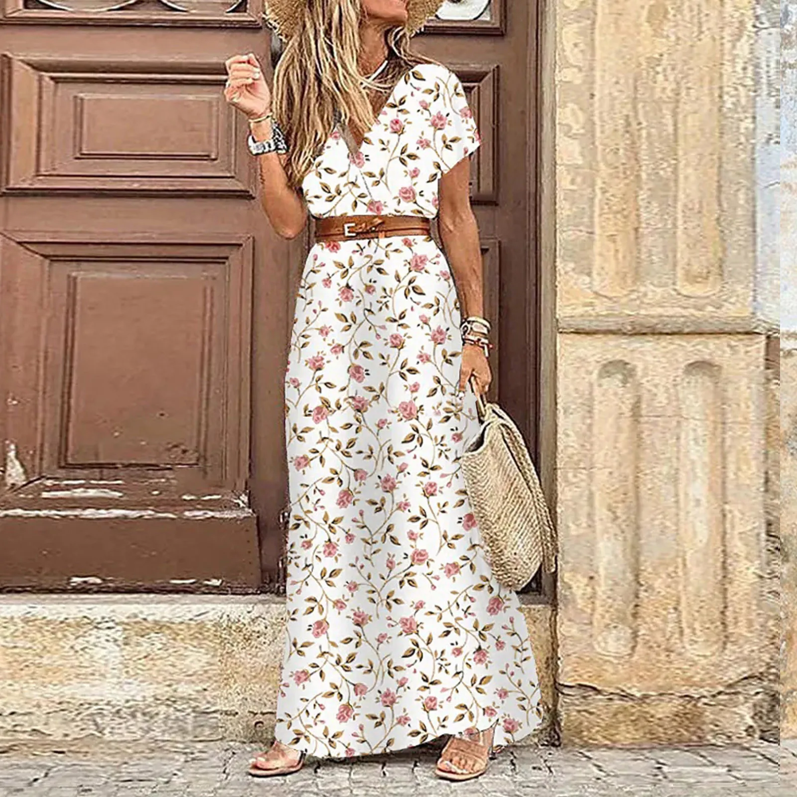 Boho Summer Long Dress for Women Evening 2023 Vestidos de Mujer Dresses Elegant Robe Femme Casual Maxi Short Sleeve Clothing