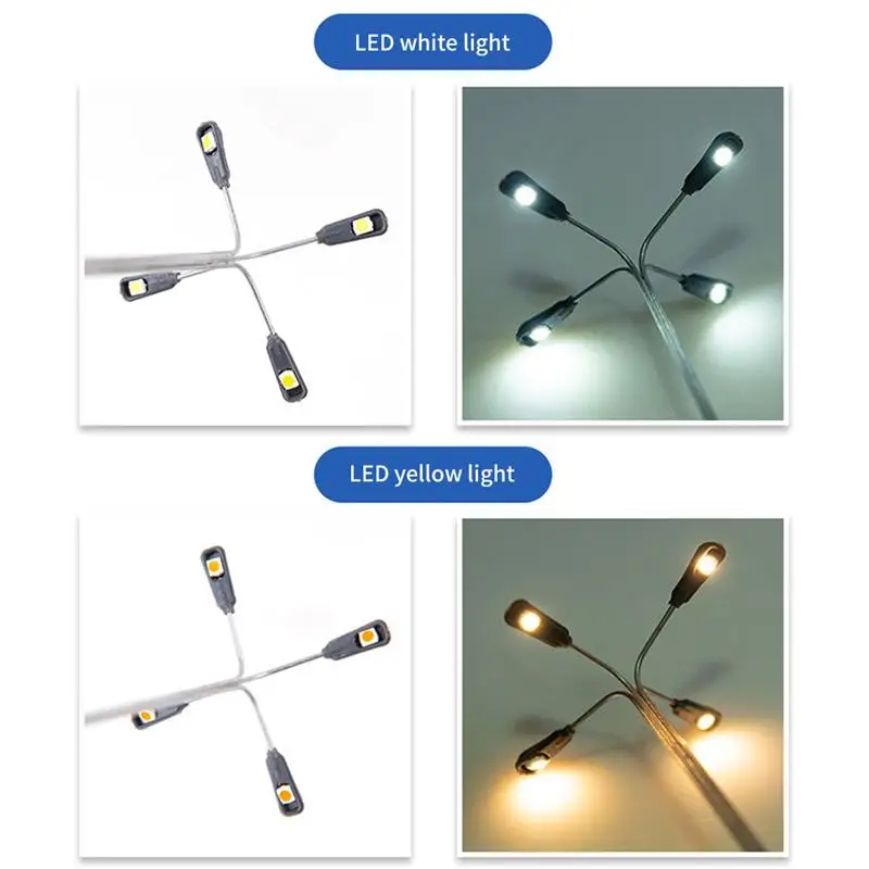 10pcs Miniature Street Model Lamppost Train Garden Single Two Head White/Warm White Light 1:75 HO Scale for Train Layout Scene