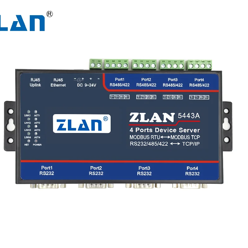 Servidor de dispositivo de serie de entrada TCP, Ethernet Modbus RTU, RS232, RS485, RS422, 4 puertos